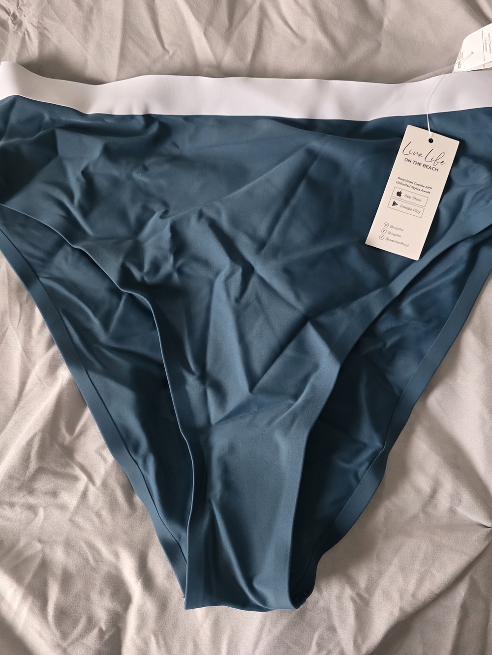 Live Life On The Beach Teal Bikini Bottom with White Waistband